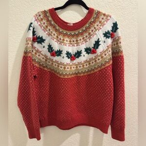 Holiday Time red and gold Holly berry festive sweater.